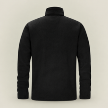 33,000ft men's full-zip fleece jacket in black, back view on a warm studio background