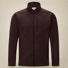 33,000ft men's full-zip fleece jacket in brown, front view on a warm studio background