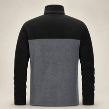 33,000ft men's colour-block fleece jacket in gray and black, back view on a warm studio background