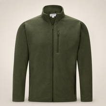 33,000ft men's full-zip fleece jacket in green, front view on a warm studio background