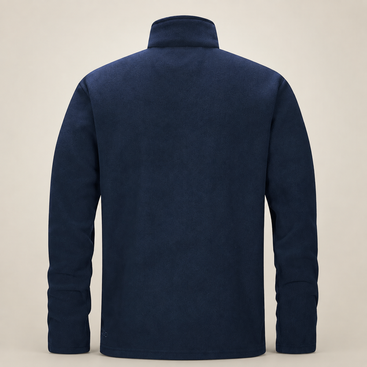 33,000ft men's full-zip fleece jacket in navy, back view on a warm studio background