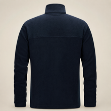 33,000ft men's fleece jacket in navy, back view on a warm studio background