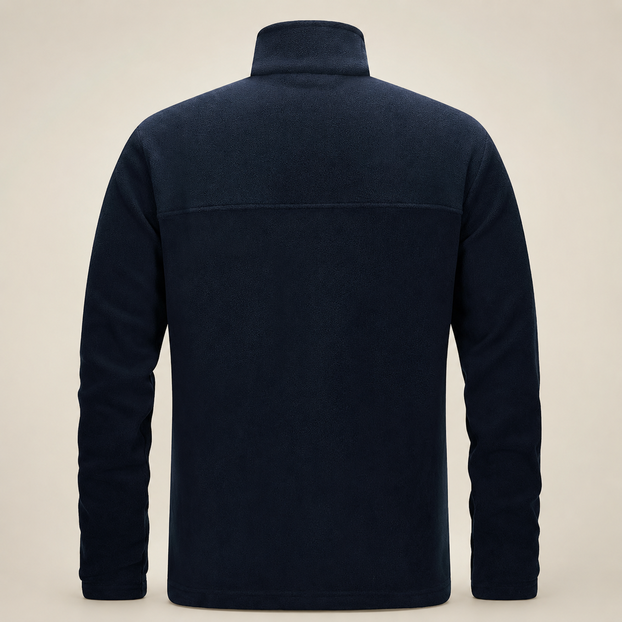 33,000ft men's fleece jacket in navy, back view on a warm studio background