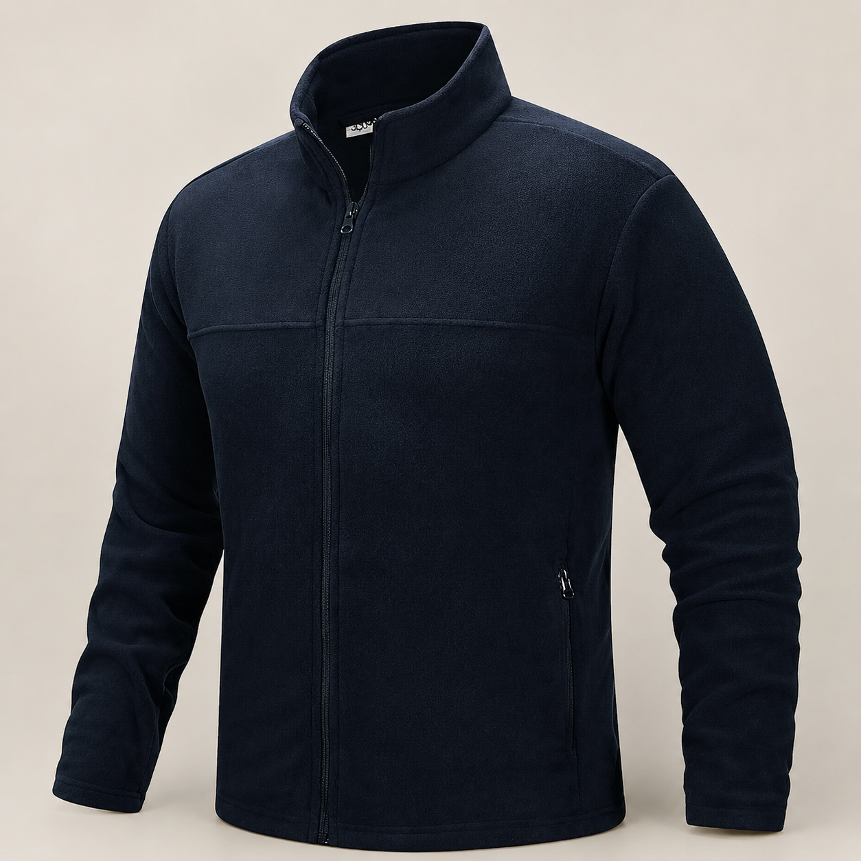 33,000ft men's fleece jacket in navy, front view on a warm studio background
