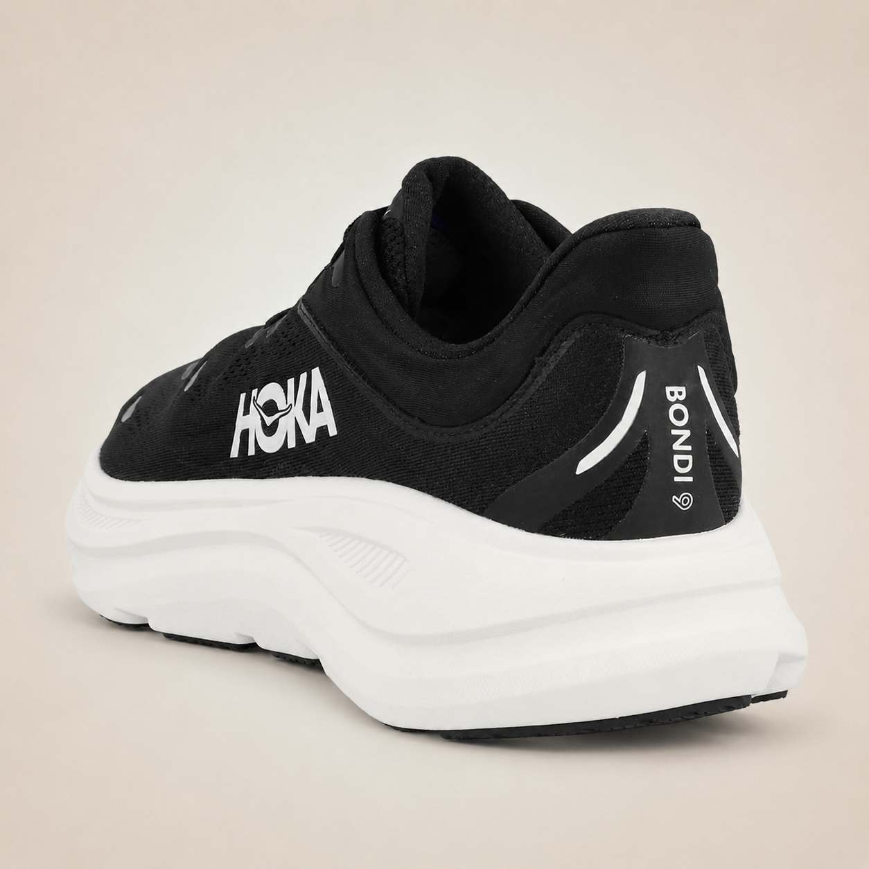 Men’s Black HOKA Bondi 9 — rear three-quarter view