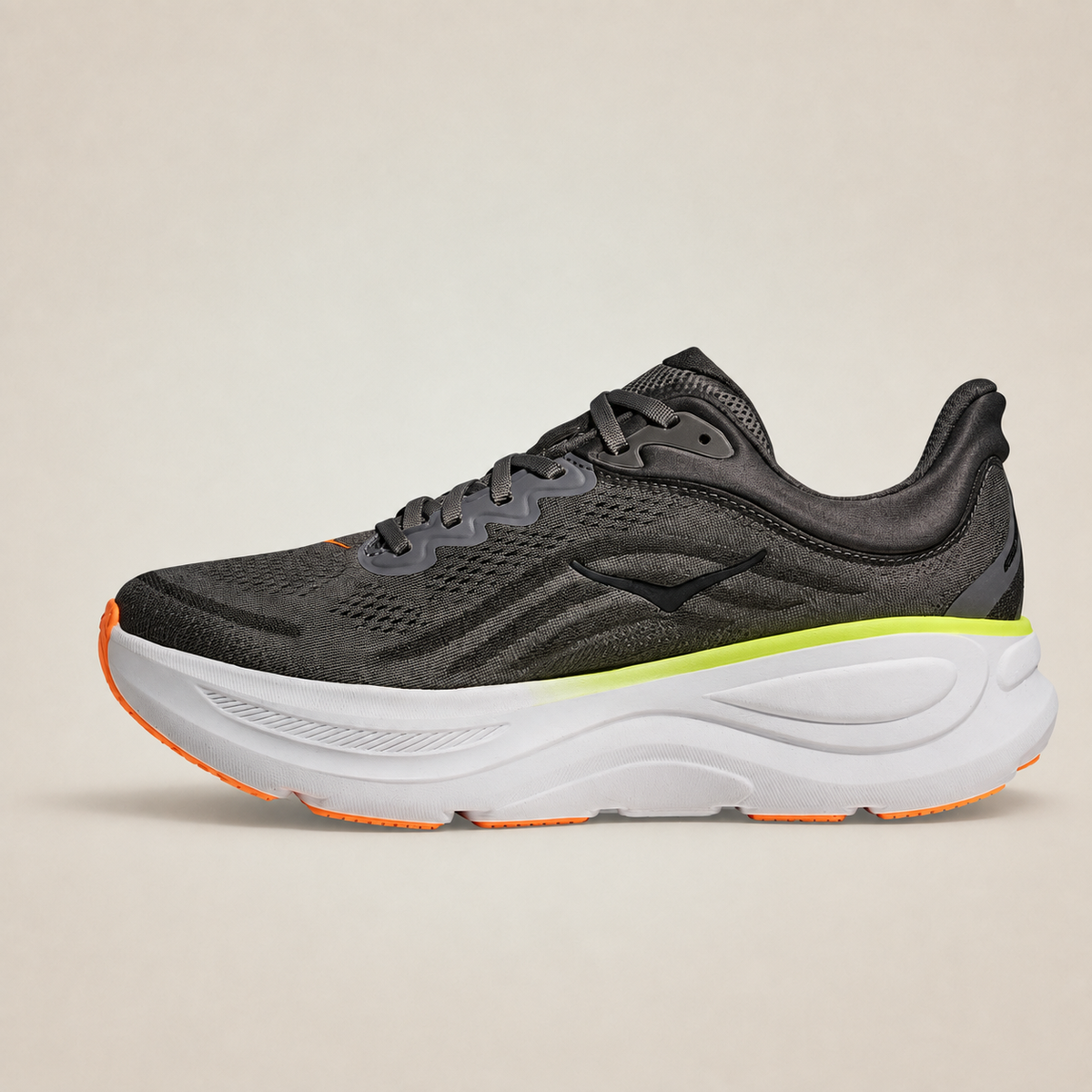 Men’s Charcoal HOKA Bondi 9 — inner side view