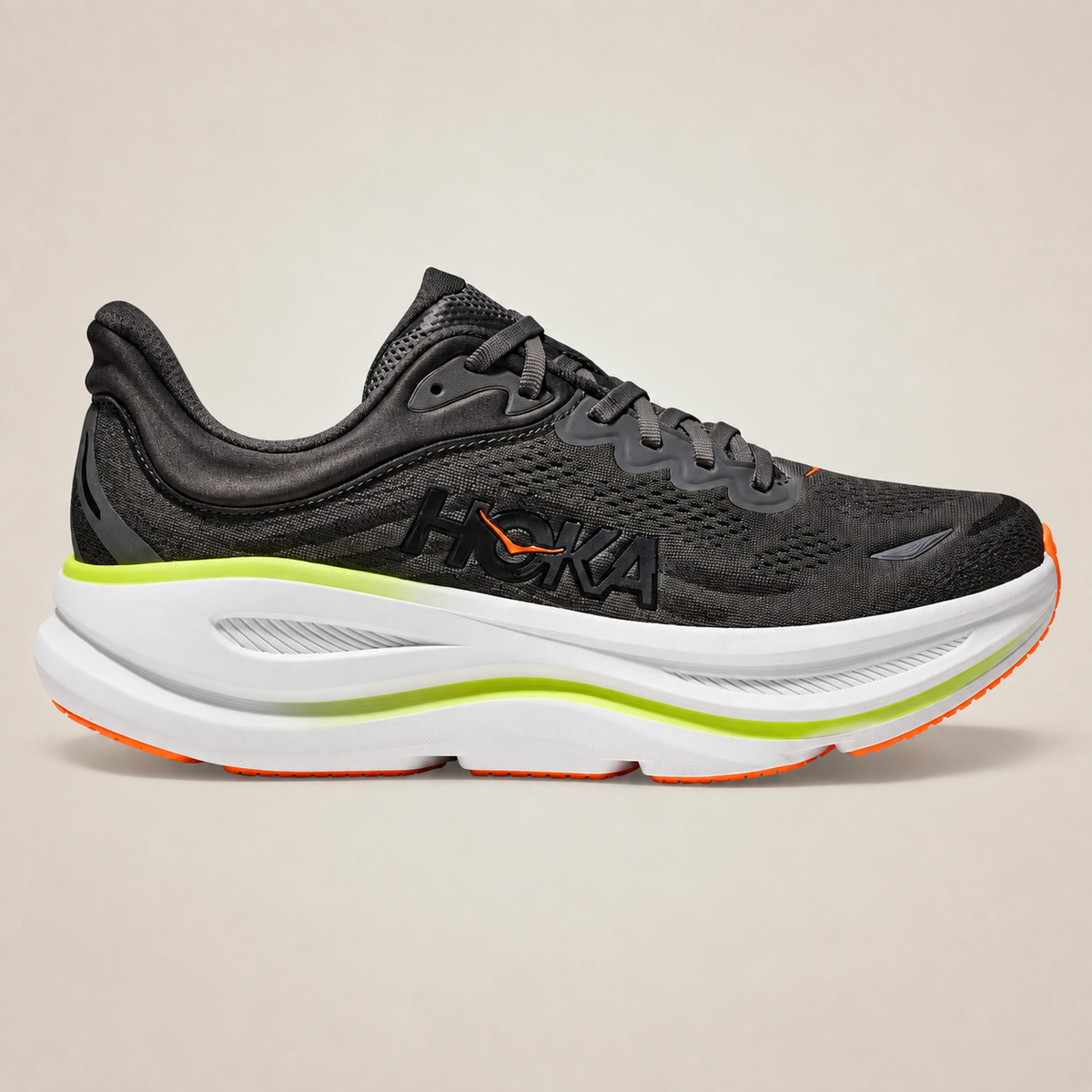 Men’s Charcoal HOKA Bondi 9 — outer side view