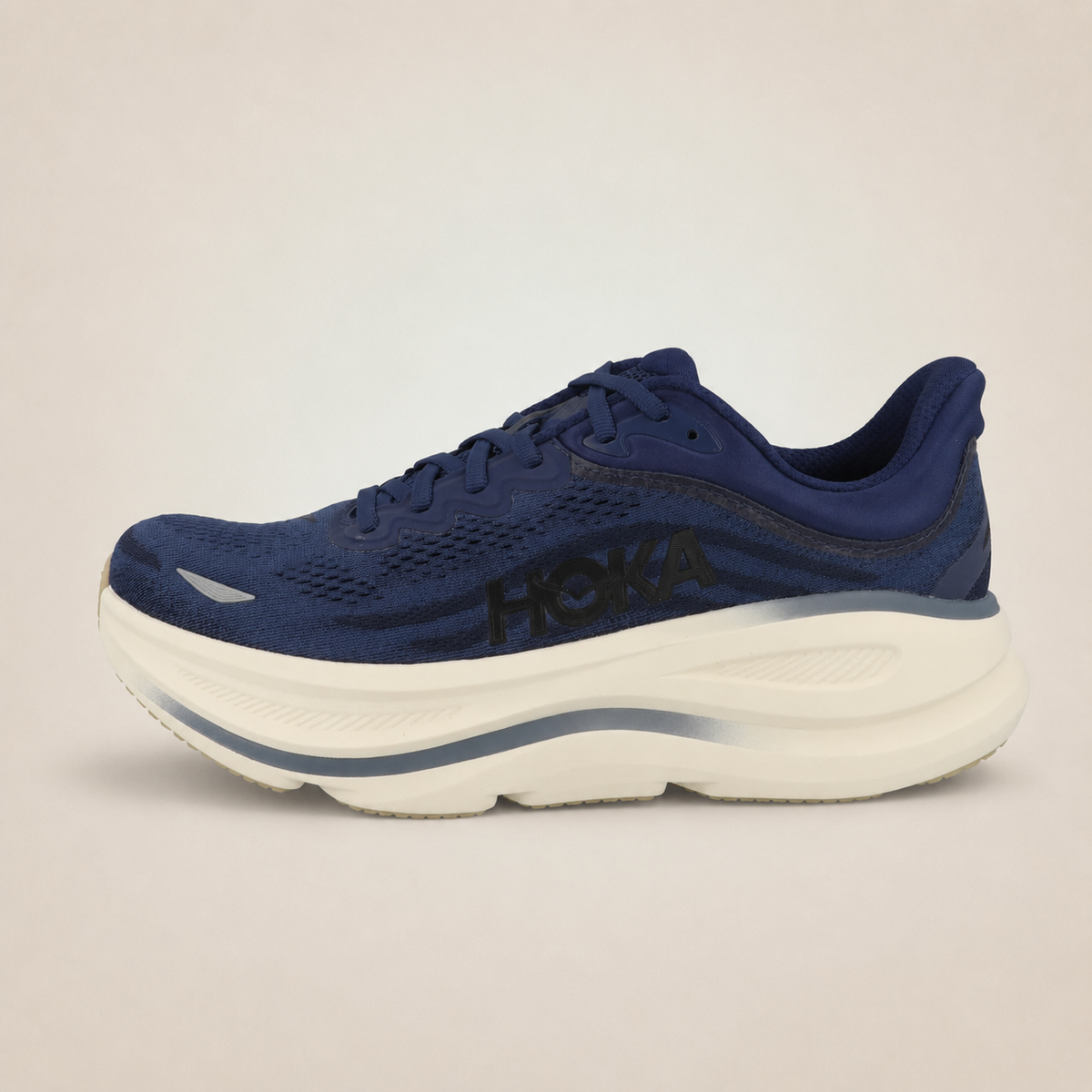 Men’s Navy HOKA Bondi 9 — outer side view