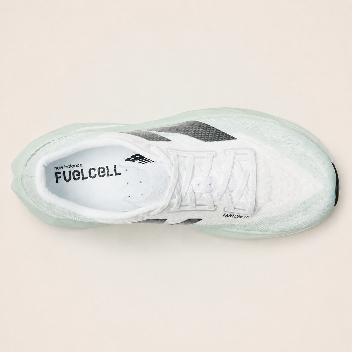 New Balance FuelCell Rebel v4 White and mint — top view