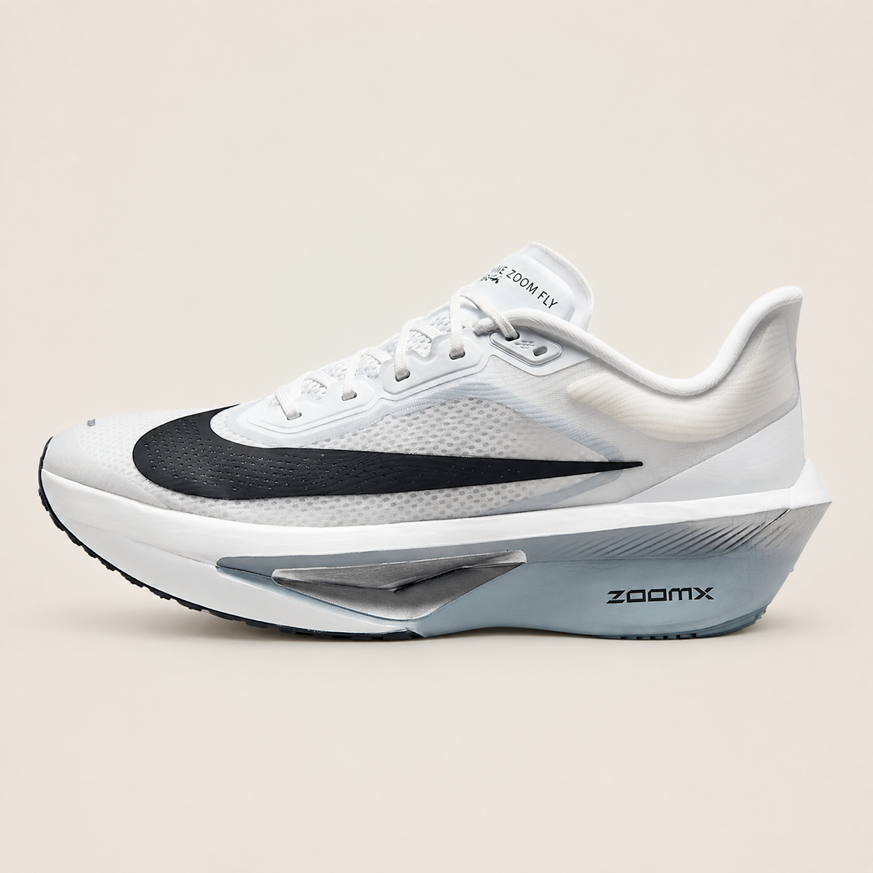 Nike Zoom Fly 6 White — outer-side studio view