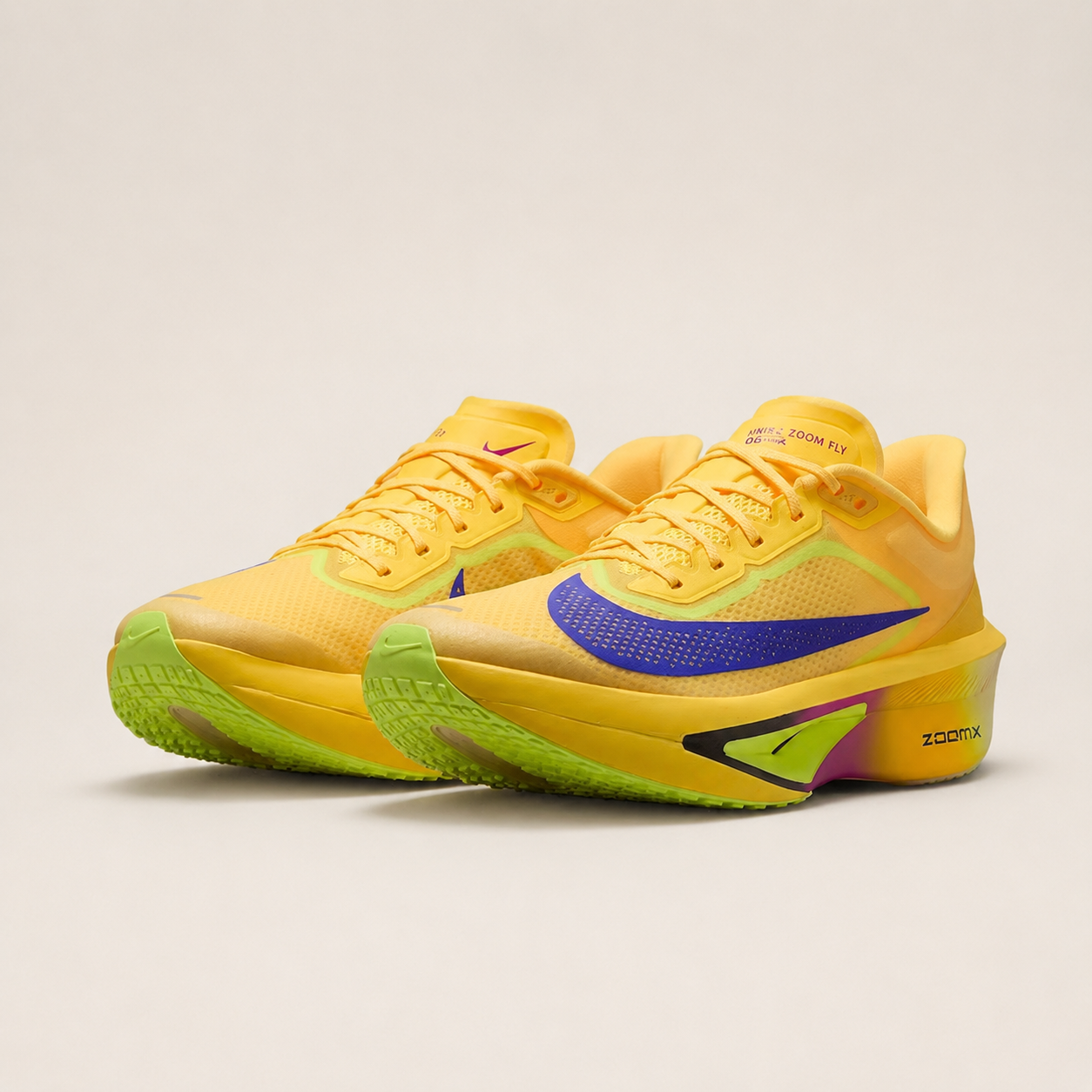 Nike Zoom Fly 6 pastel light yellow — pair studio view