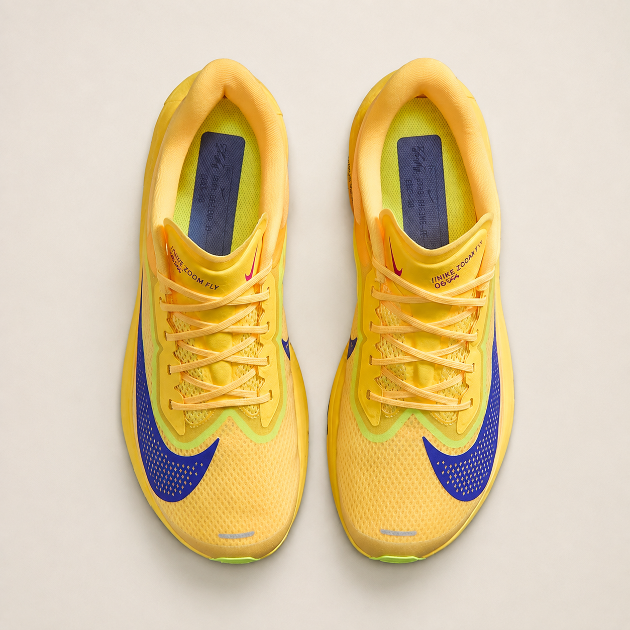 Nike Zoom Fly 6 pastel light yellow — top studio view