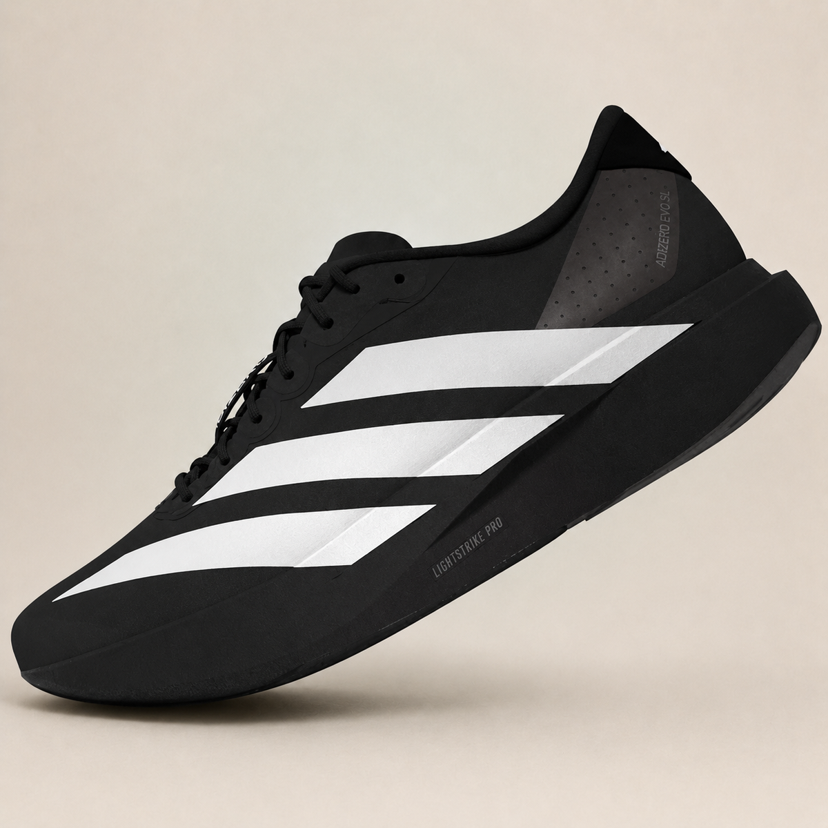 Adidas Adizero EVO SL Black — tilted studio view