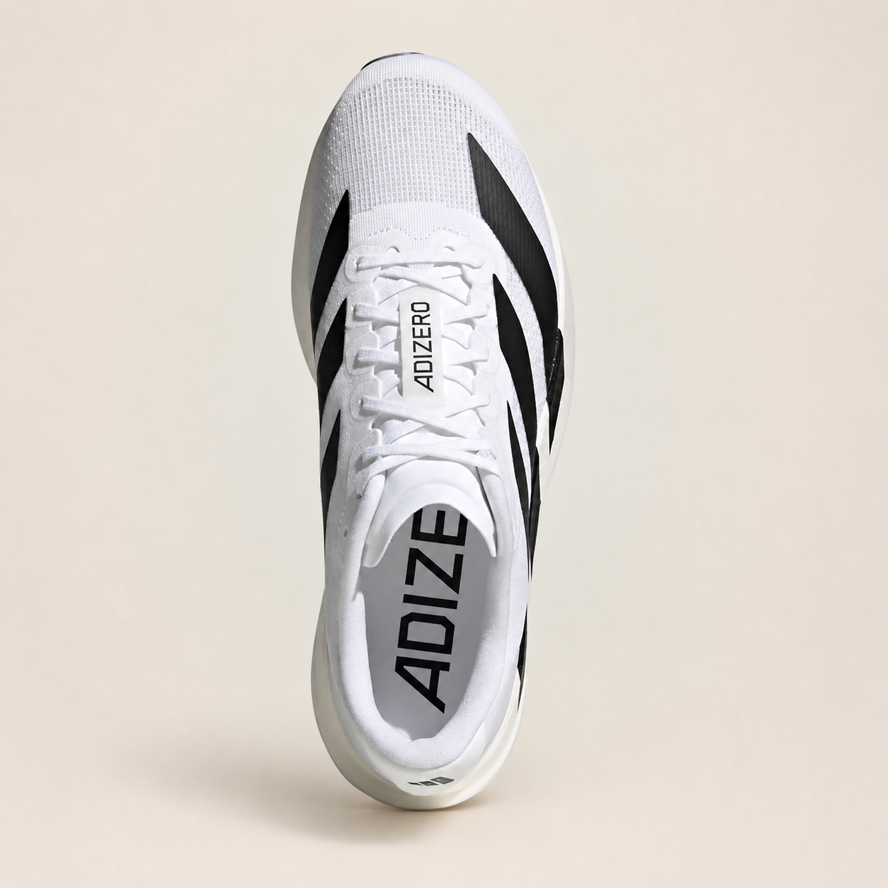 Adidas Adizero EVO SL White — top view on studio background