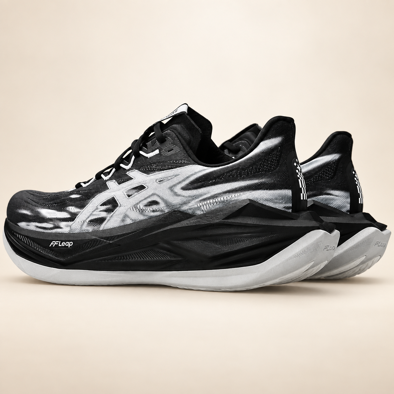 ASICS Superblast 3 Black/Silver — rear angled pair studio view