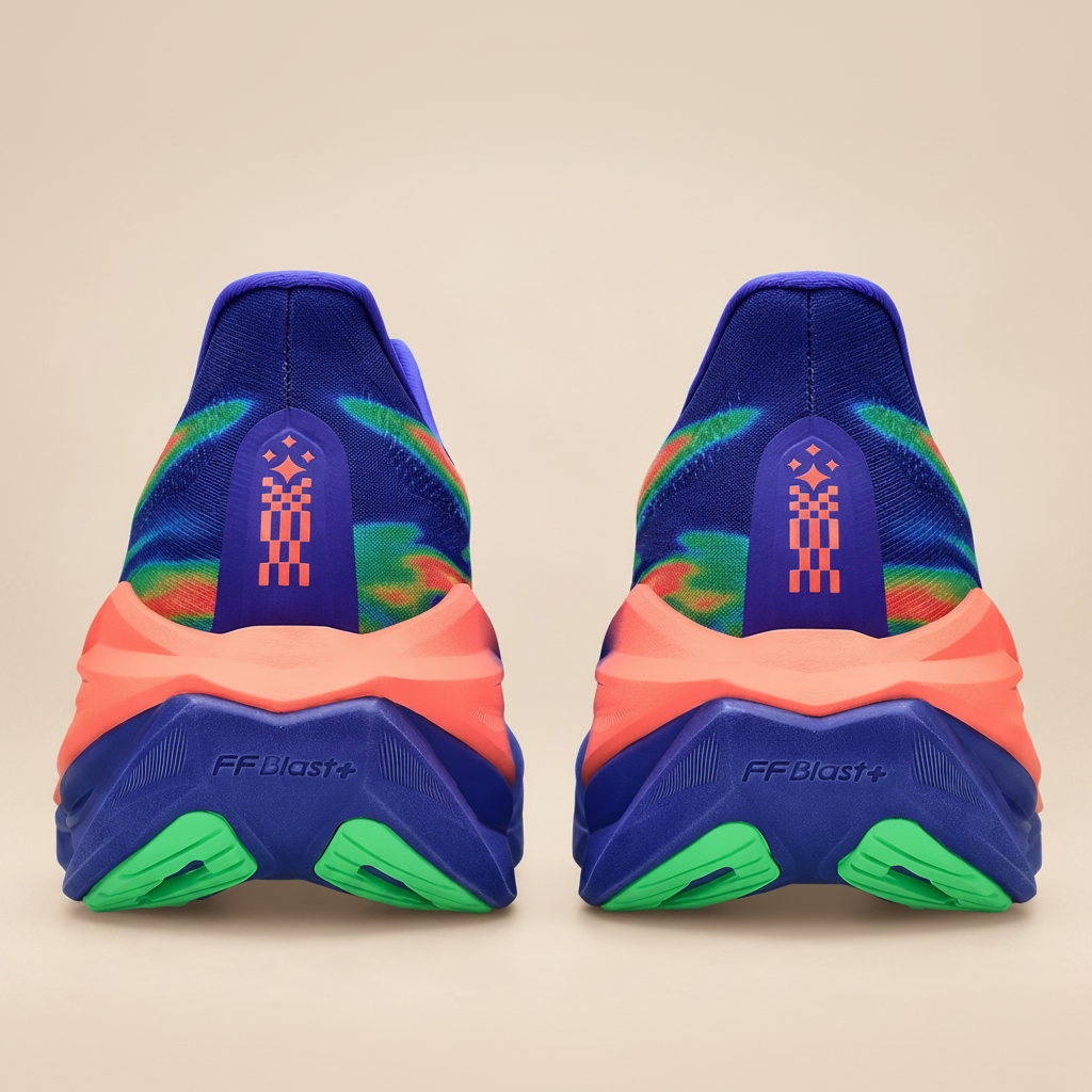 ASICS Superblast 3 Blue/Coral — heel studio view