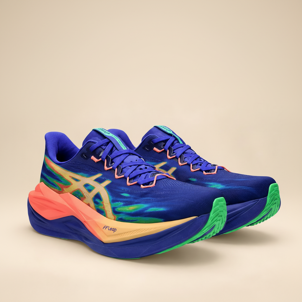 ASICS Superblast 3 Blue/Coral — angled pair studio view